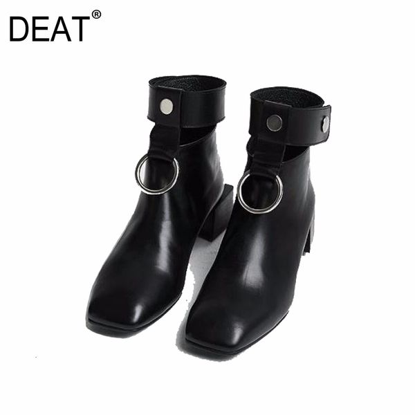 

deat] 2019 square toe buckle pu leather black casual single shoes women short boots new autumn winter fashion tide 10e649