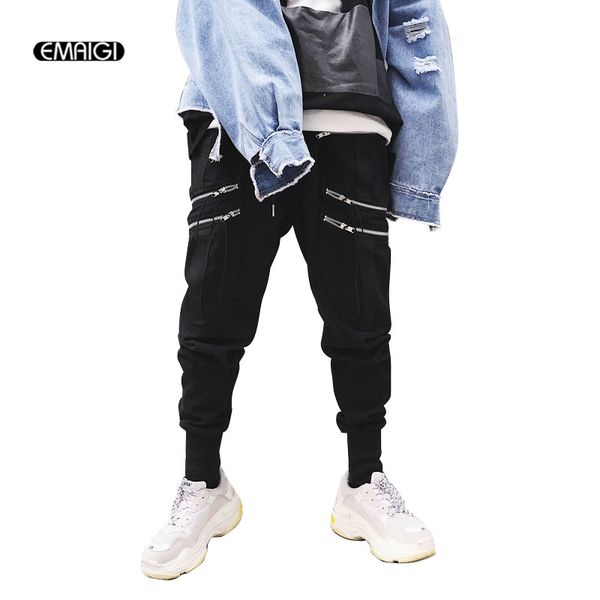 

men zipper pocket hip hop casual pant male dark black high street fashion harem trousers joggers sweatpants