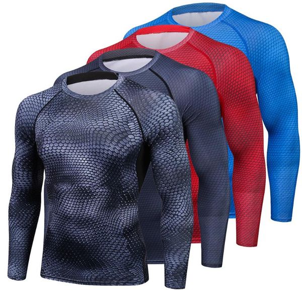 

serpentine 3d printed t-shirts men compression shirt thermal long sleeve t shirt mens fitness bodybuilding skin tight quick dry, White;black