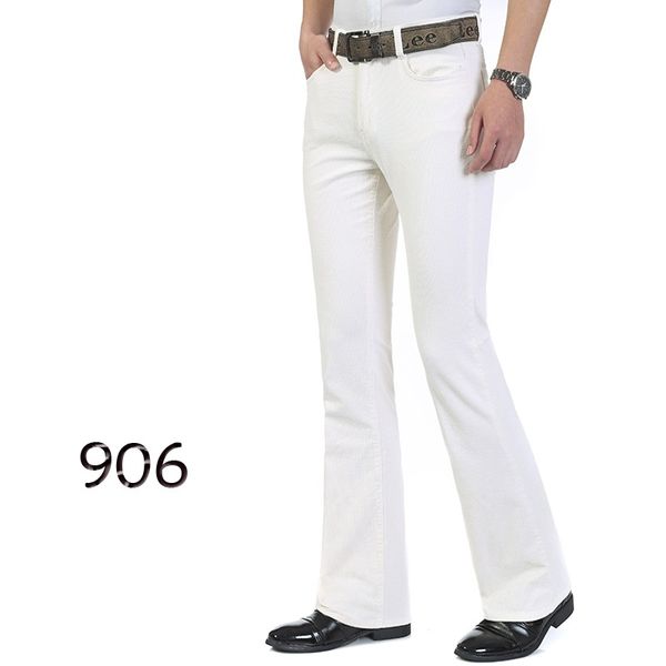 

2019 new spring summer new men's smart casual boot cut jeans color white business flare pants plus size trousers, Blue
