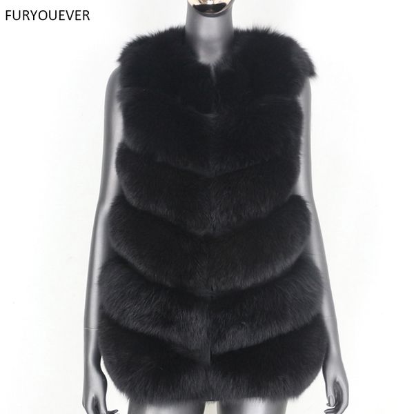

furyouever 2020 new winter jacket real fur vest women coat natural big fluffy fur outerwear streetwear thick warm waistwear, Black