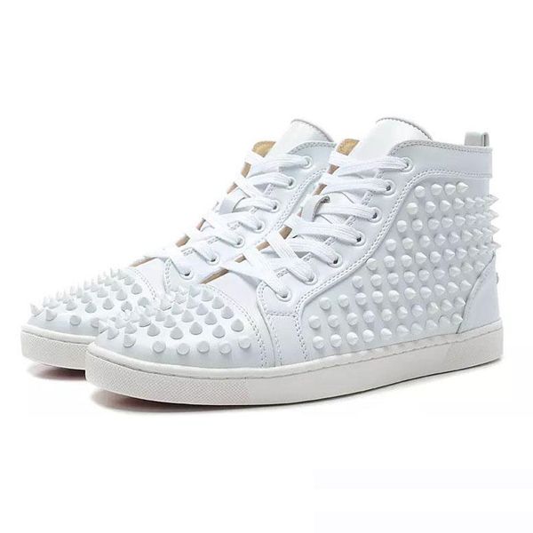 

designer fashion designer brand studded spikes flats shoes red bottom casual shoes men and women party lovers genuine leather sneakers cu10, Black