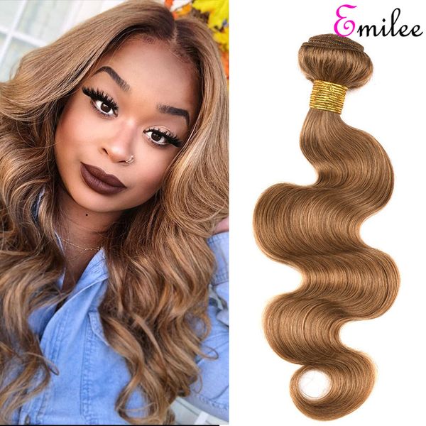 

emilee blonde colored 27 remy hair light brown body wave hair 1/3/4pcs #27 color 100% human remy hair bundles, Black