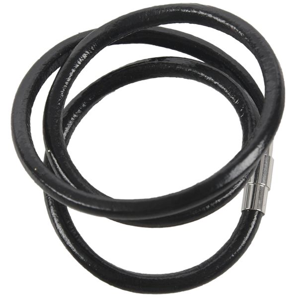 

stainless steel magnetic clasp armor chain leather cord necklace, black - 4mm wide - 45cm long