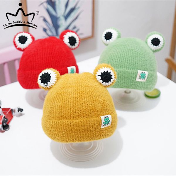 

cute big eyes baby boy girl hat cartoon frog shape knit beanie winter warm kids baby cap, Yellow