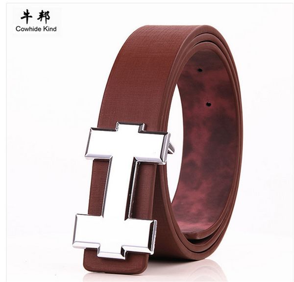 

fashion belt leather men belt good quality smooth buckle mens belts for women belt jeans strap, Black;brown