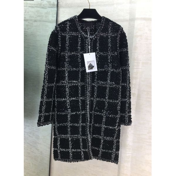

12.5 high end new black plaid tweed loose temperament tide fashion women wool coat