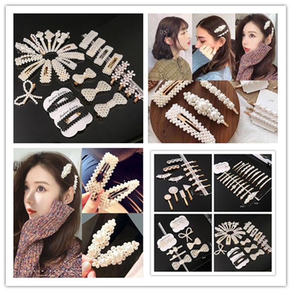 

women pearl hairpins cute girls princess beaded bowknot hair clips shiny jewelry hairclips ladies barrette party hair accessories e3202, Slivery;white