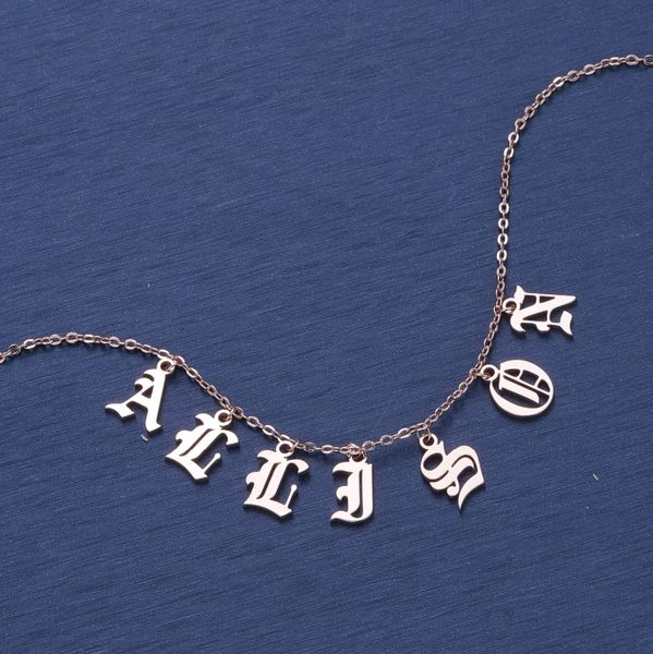 

3umeter custom tiny letter pendant old english style necklaces beauty vintage font personalized choker name necklace for etsy, Silver