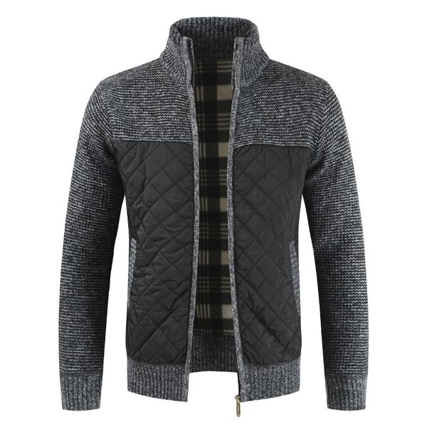 

dropshipping 2020 autumn winter sweater men solid patchwork thick fleece cardigan men casual stand color sweater coats, White;black