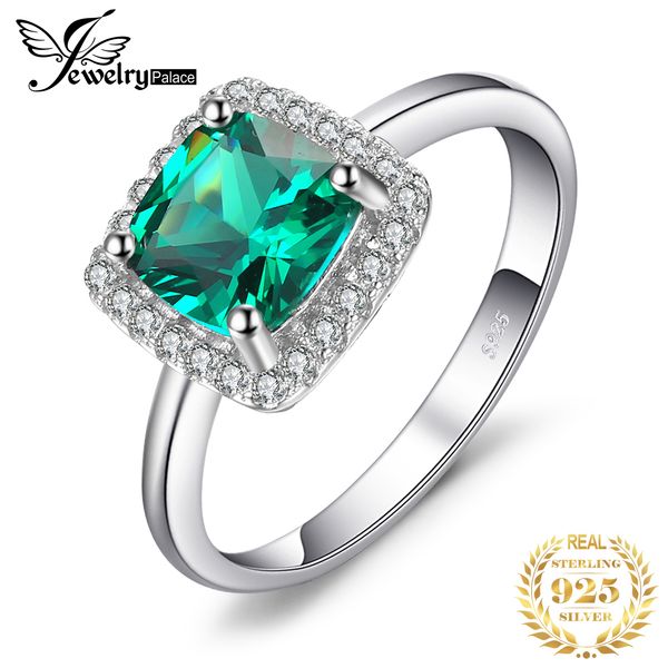 

jewelrypalace simulated nano emerald ring 925 sterling silver rings for women halo engagement ring silver 925 gemstones jewelry, Slivery;golden