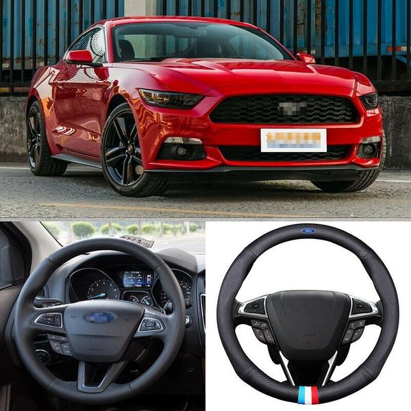 

for ford mustang car steering wheel cover matt carbon fiber leather sports