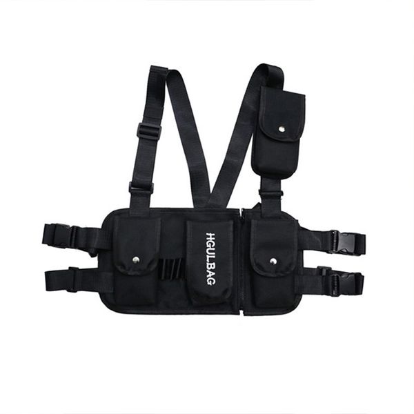 

mens fashion black chest waist bags pack multi pockets hip hop streetwear functional tactical chest bags