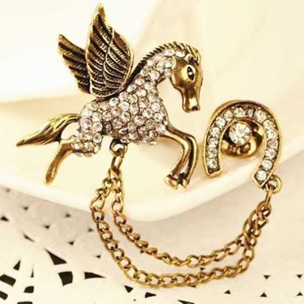 

fashion imitation pearl wings creative rhinestone unicorn brooch crystal pegasus breastpin gold color alloy wing brooches pins 10pcs/lot, Gray