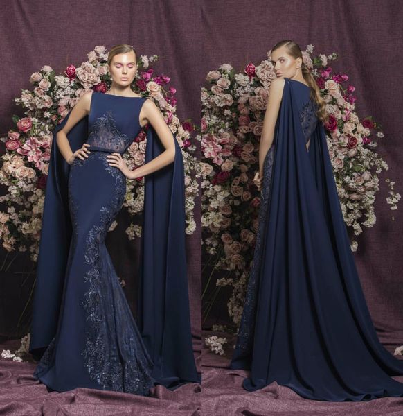 

rami salamoun elegant prom dresses wrap lace appliqued bateau neck mermaid evening dresses 2019 long formal gowns custom made, Black