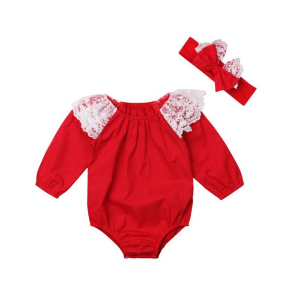 

pudcoco 2019 new xmas toddler baby girl lace bodysuit one piece jumpsuit party clothes size 0-24m, Pink;blue