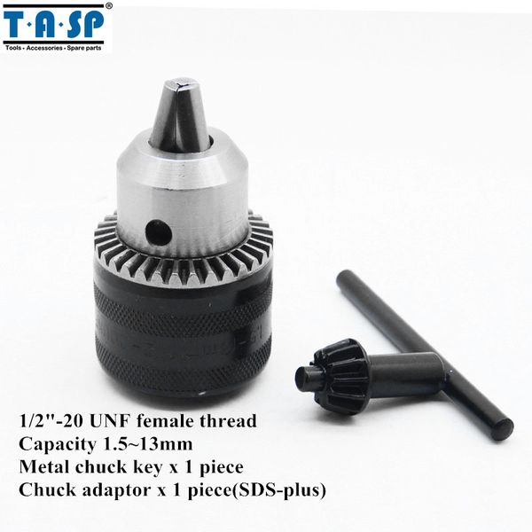 Heavy Duty 1.5-13mm Keyed Drill Chuck 1//2/"-20 UNF Thread SDS Plus Adapter Set