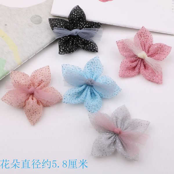 

new arrival chiffon stars flower patch with ribbon bow decor 30pcs girls hair jewelry garment headband ornament flowers sticker, Golden;white