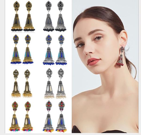 

dropping oil wish bell pendant earrings national wind earrings, Golden;silver