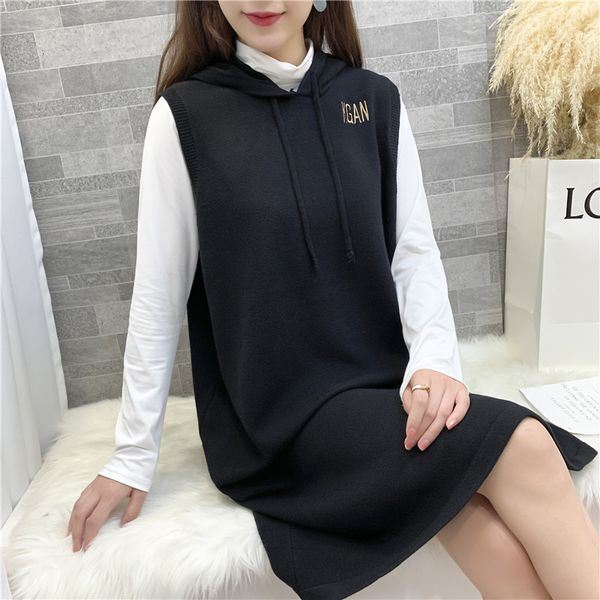 

2019 blusas de inverno feminina cardigan feminino cotton half 9477s real snew versatile letter medium length hat vest 44, Black;white