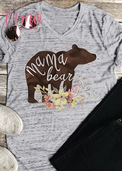 

2018 женская мода t shirt v образным вырезом с коротким рукавом для женщин новые мама медведь письма печать женский весна случайные дамы топ, White