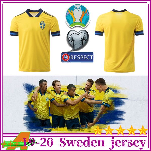 

new european cup 2020 sweden soccer jerseys forsberg berg ibrahimovic football shirt men yellow short-sleeved uniform, Black;yellow