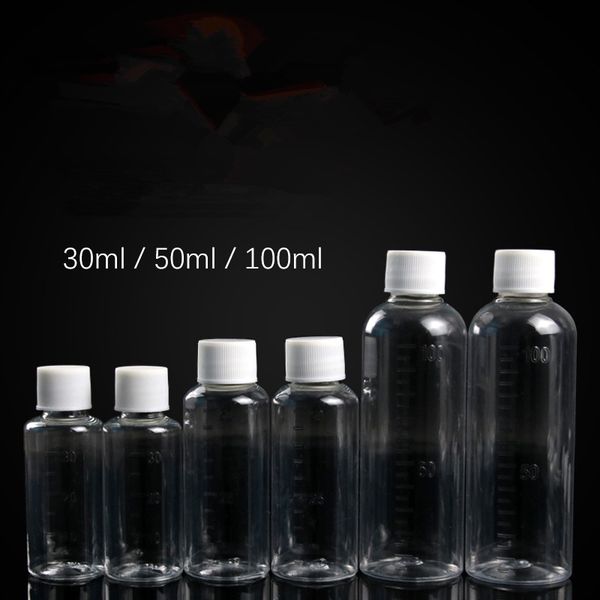 30 ml 50 ml 100 ml Vazio garrafa de líquido de plástico Pequena amostra de garrafas de Medição escala de Transporte Rápido F1981
