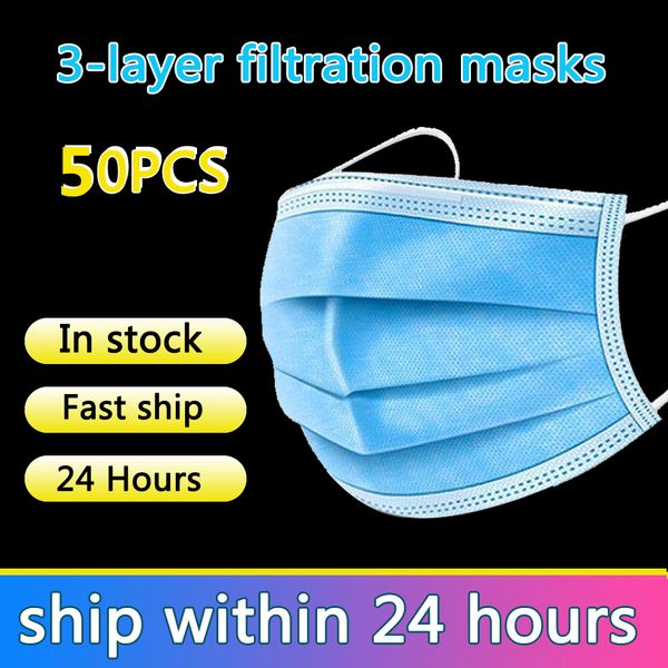 

50pcs disposable mouth masks breathing safety mask influenza anti pm2.5 elastic face care