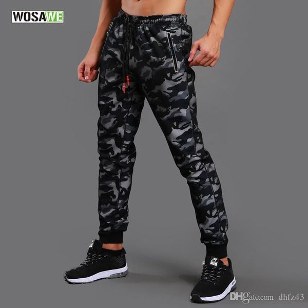 

wosawe camouflage running pants men sport trousers training jogging gym athletic football sweatpants fitness elastic sportswear t200326, Black
