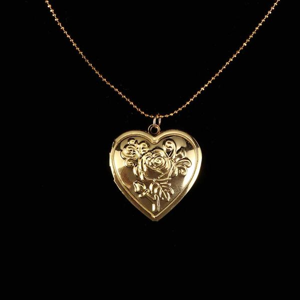 

creative design p frame memory locket heart shape pendant necklaces link chain romantic jewelry vintage rose flower necklace, Silver