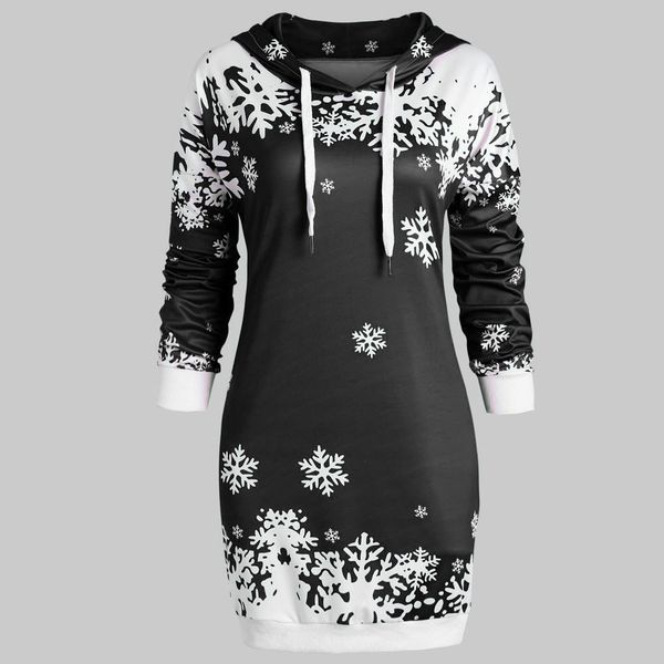 

одежда vetement фам мода рождество женщины снежинка печать длинные рукава красный балахон толстовка пуловер tops, Black