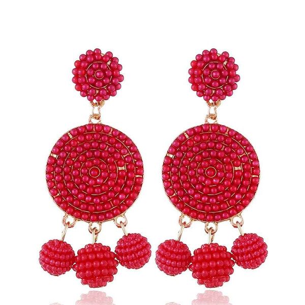 

bohemian beads dangle earrings for women luxury bead chandelier earring holiday style jewelry gifts for gf 4 colors dark pink red, Silver