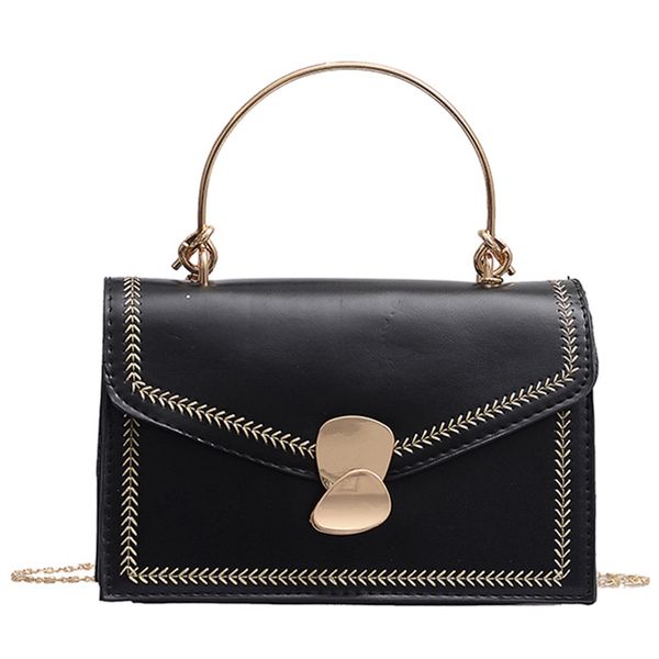 

fashion leaf flip bag pu texture chain bag small lady shoulder messenger black