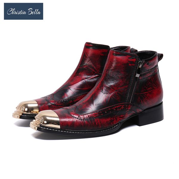 

christia bella man cowboy real leather ankle boots outdoors vintage style fashion new boots metal toe british style man, Black