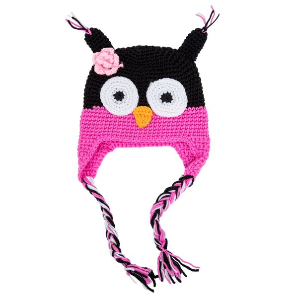 

cute handmade newborn baby kids owl knit hat cap black and rose pink, Yellow