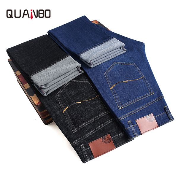 

quanbo 2019 new summer thin jeans men fashion business casual stretch jeans man plus size denim trousers 38 40, Blue