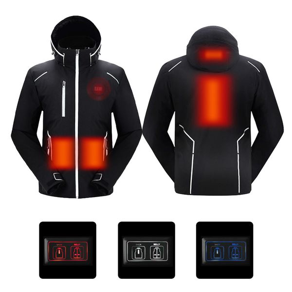 

2019 men winter ski suit usb heated hooded jacket male outdoor waterproof windproof breathable thermal snowboard coat sa-8, Blue;black