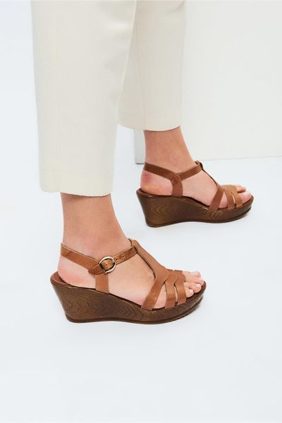 

pearl genuine leather tan women 's wedges shoes 120130008918, Black