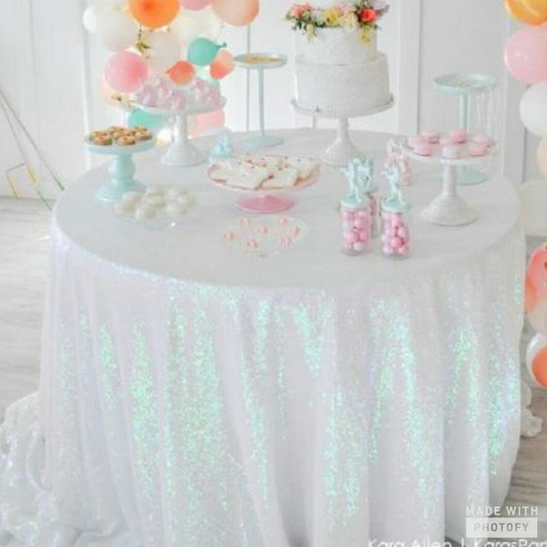

shinybeauty 330cm sequin tablecloth changed white sequin round table cloth for wedding party-r