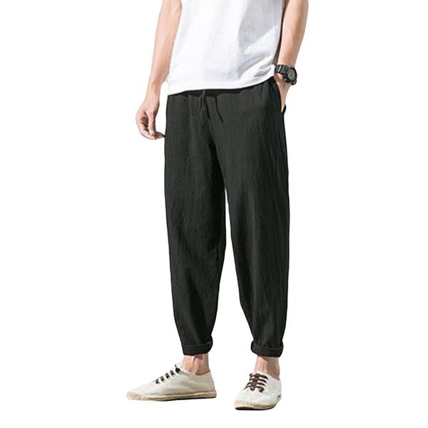 

wholesale plus size casual men's cotton linen harem pants solid color jogger trousers, Black