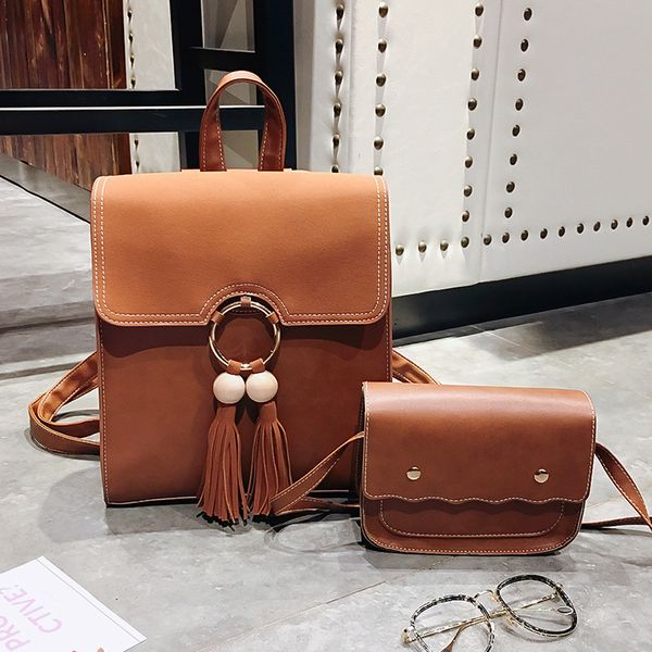 

women's bag 2018 new style korean-style simple women's casual backpack large double wooden ball tassels backpack college style s