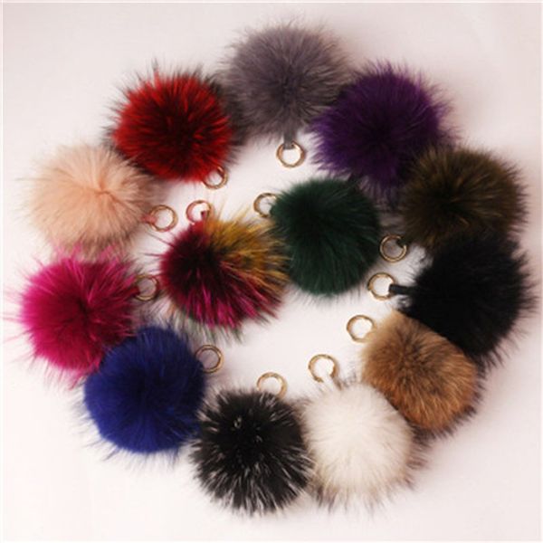 

15cm soft real raccoon fur pompom ball charm key chain keyring accessories phone purse handbag, Silver