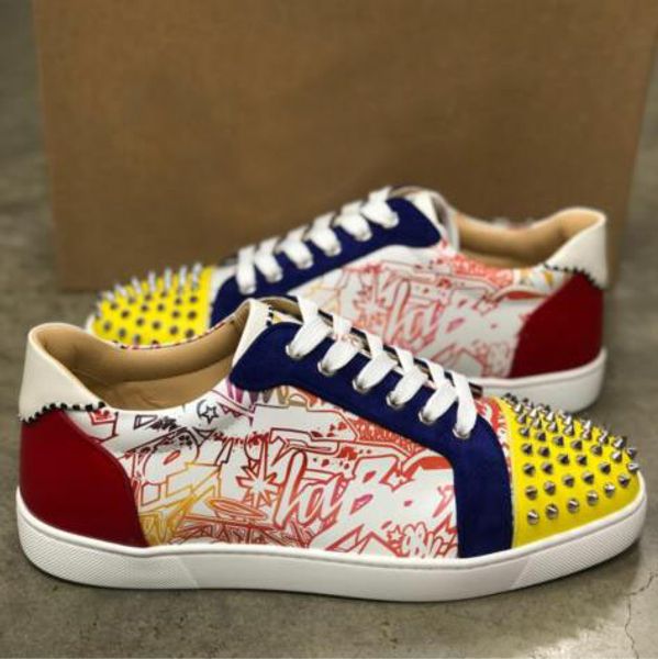 

famous junior spikes orlato sneakers flat printed leather low red bottom shoes for women,men leisure casual shoes with box, Black