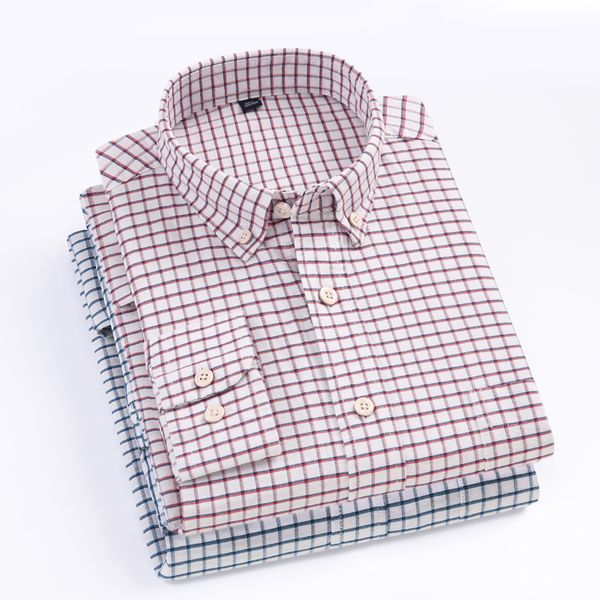 

2020 mens wear oxford plaid shirt casual long sleeve pure cotton work shirt spring checkered formal business dress shirts n31#, White;black