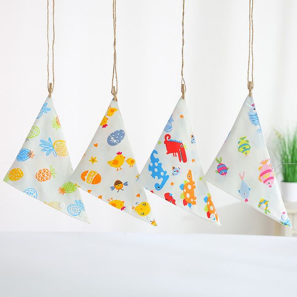 

h-001 factory direct baby products sunny chrysanthemum double-sided triangle towel baby saliva towel saliva bib four-line sewing