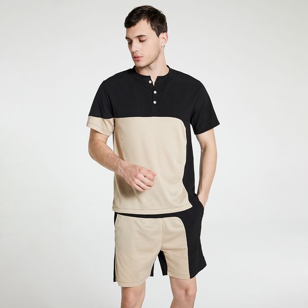 

spring and summer 2020 europe and america new summer designer two sets of boys' short sleeve casual sports shorts with small button nec, Gray