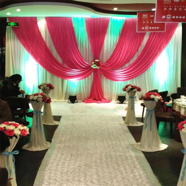 3m 6m Wedding Backdrop With Swags Backcloth Party Curtain Celebration Stage Performance Background Satin Drape Wall Valance Hawaiian Party Supplies