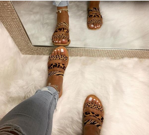

2020 summer holidays basic women leopard print sandals beach flat slip-on slipper casual breathable 9112, Black
