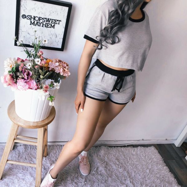 

2pcs womens summer tracksuit sweatshirt short pants sets sport wear casual suit over 100 sales comfortable, Black;red