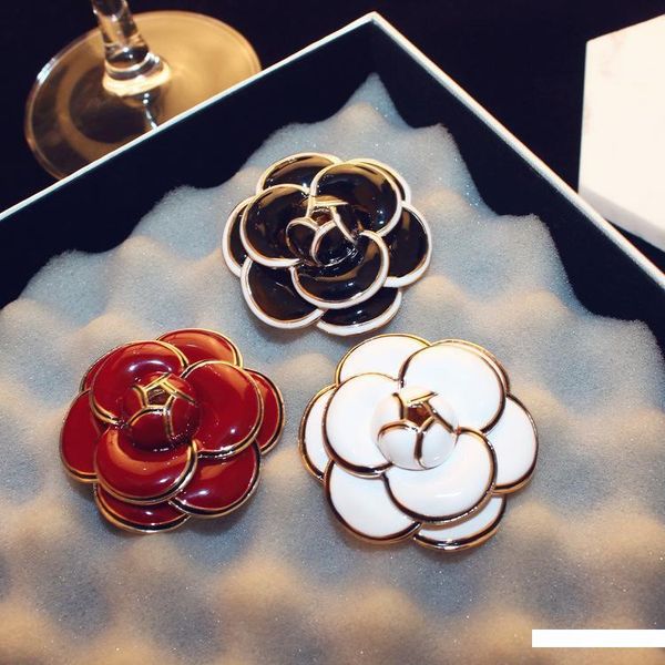 

agood white red black camellia flower brooch for women scarf pins wedding party jewelry accessories, Gray